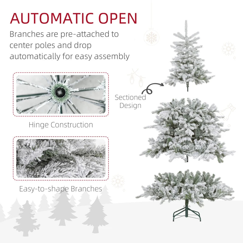6ft Snow-Flocked Artificial Christmas Tree with LED Lights - Bushy, Realistic Holiday Decor for Festive Home Decoration