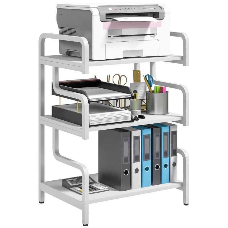 3-Tier Printer Stand with Storage Shelves - White Printer Table for Home Office & Study, 55x40x77cm