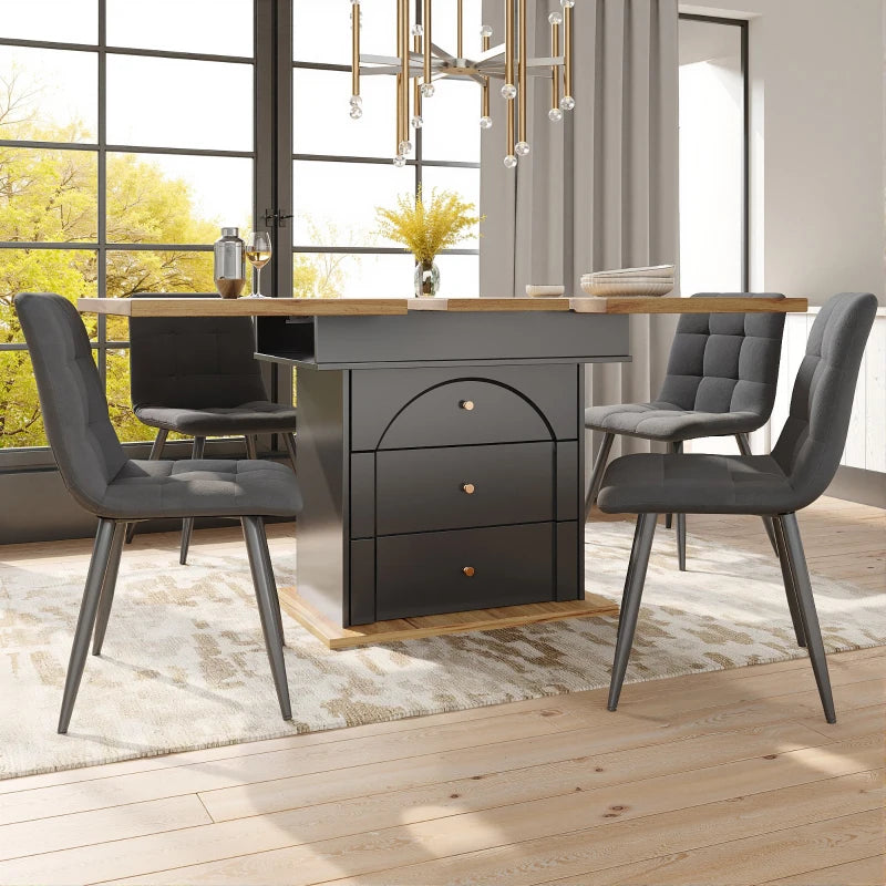 Telescopic Foldable Kitchen Table for 4-6 People with Soft-Close, Hidden Storage, 110x80x75 cm, Black & Natural Finish