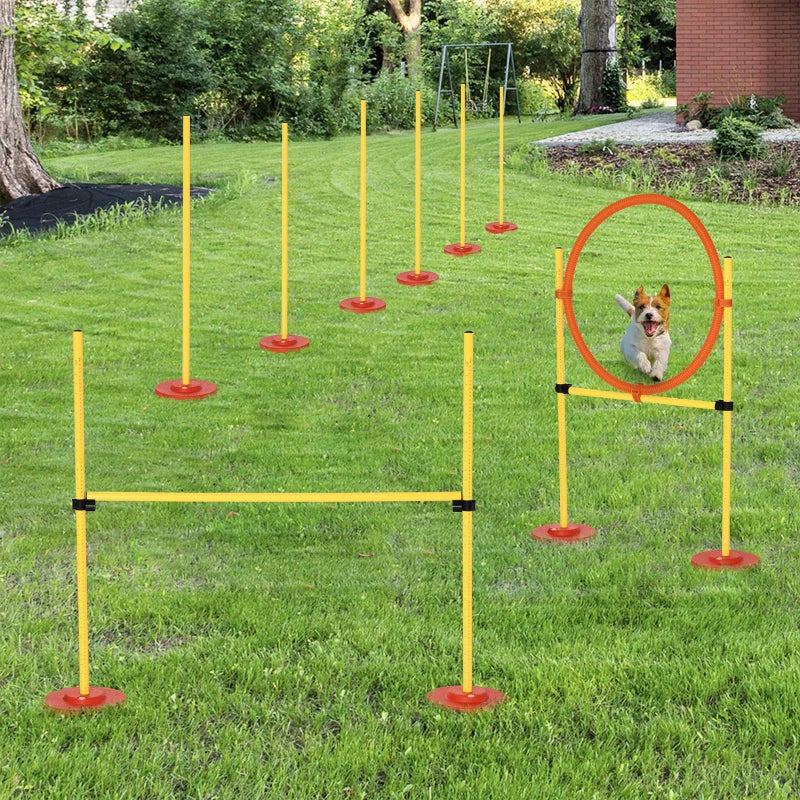 Portable Dog Agility Training Equipment - Adjustable Hurdles, Jumping Ring & Weave Poles for Pet Obstacle Course