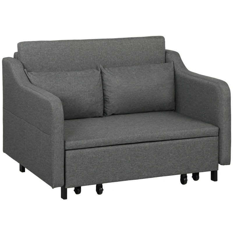Grey Two-Seater Pull-Out Sofa Bed for Compact Living Spaces