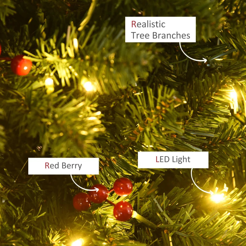 5FT Prelit Artificial Pencil Christmas Tree with Warm White LED Lights & Red Berries - Festive Holiday Home Decoration