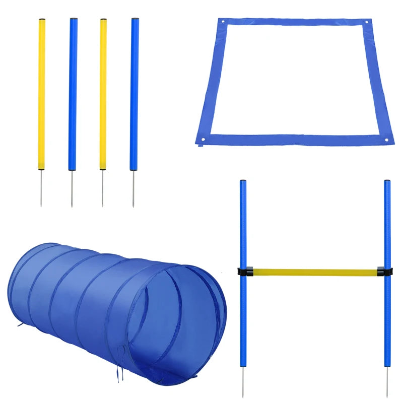 Adjustable Pet Agility Training Set - Dog Play Equipment with Poles, Hurdle, Tunnel & Pause Box for Obedience Training