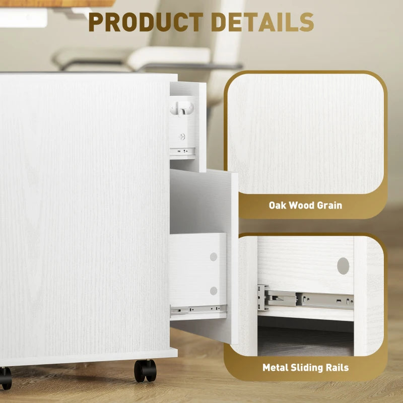 Lockable Two Drawer Filing Cabinet - White Wood Grain - Secure Storage Solution for Home or Office Organization