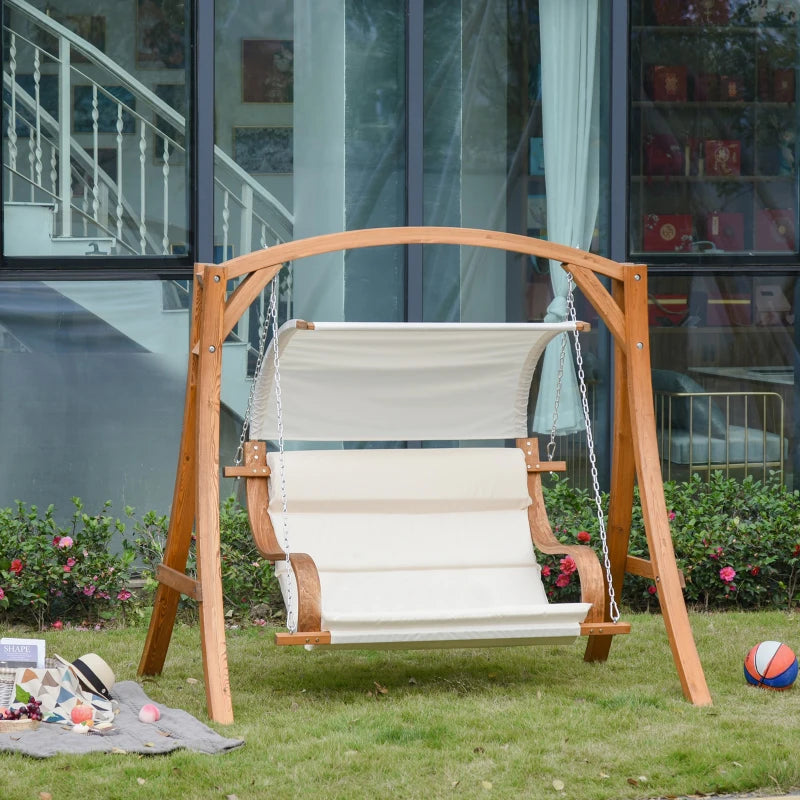 Wooden Swing Chair with Canopy and Cushion - Outdoor Patio Garden Furniture