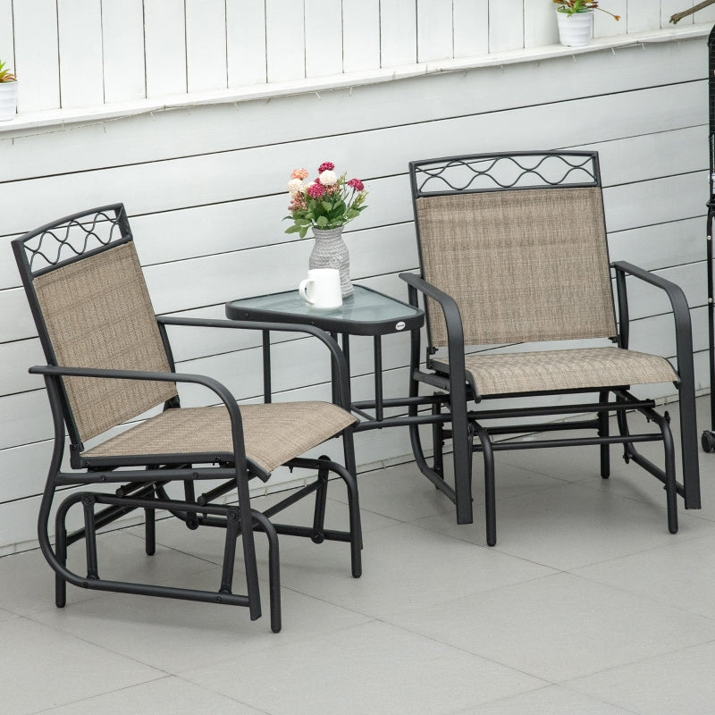 Brown Double Patio Glider Chair with Table - Outdoor 2 Seater Rocking Bench