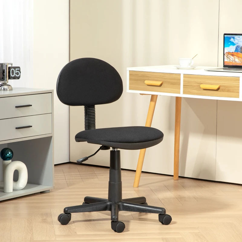 Ergonomic Small Armless Office Chair - Stylish Black Design for Home & Office Use - Compact & Comfortable Seating