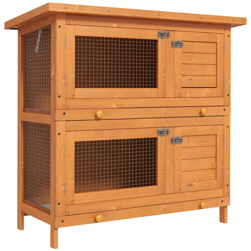 Double Tier Wooden Rabbit Hutch - Large 2-Tier Home for Rabbits & Guinea Pigs - Pet Lovers Choice, Natural Design
