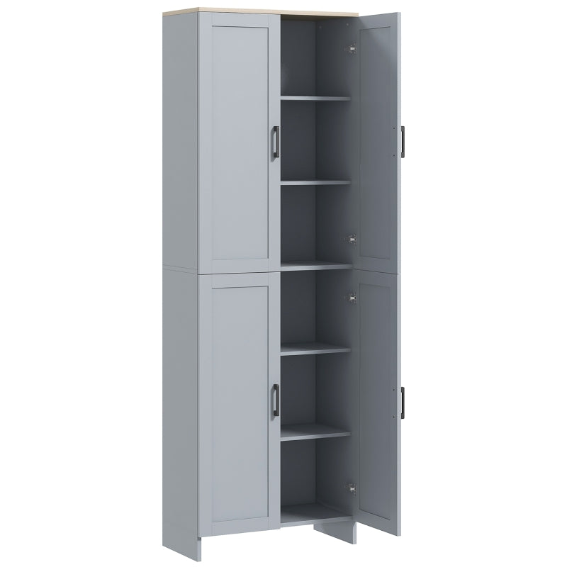 Modern Freestanding Kitchen Cupboard - 4-Door Storage Cabinet with Adjustable Shelves, 170cm Grey Pantry for Dining Room