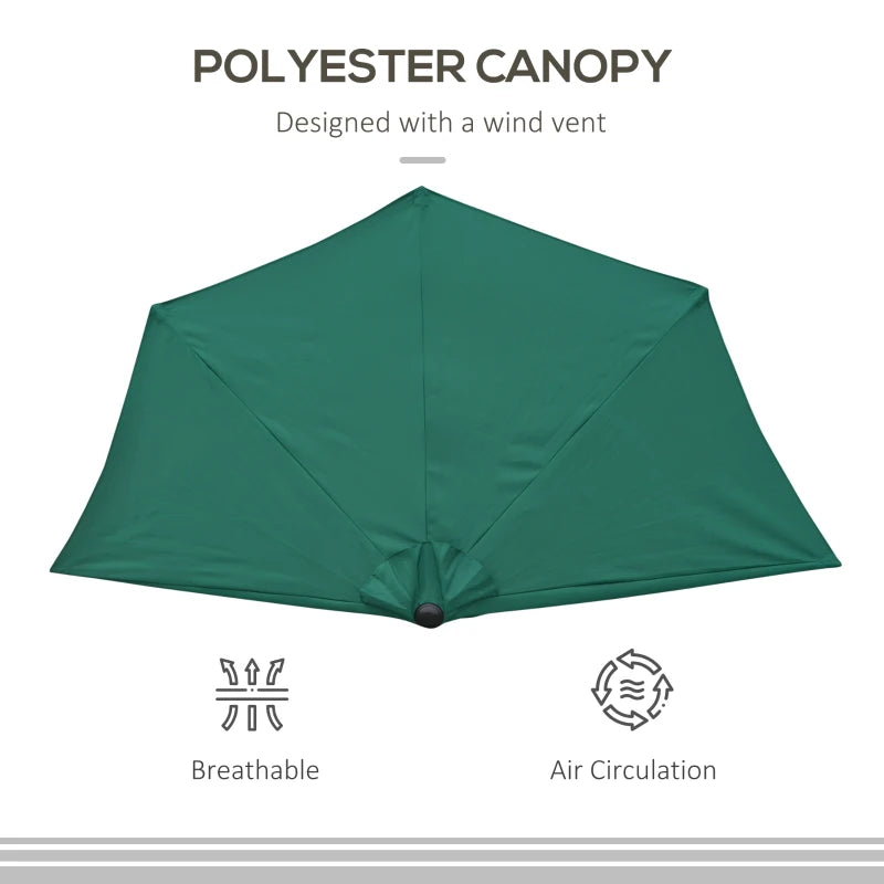 Green 2.7m Half Garden Parasol with 5 Steel Ribs