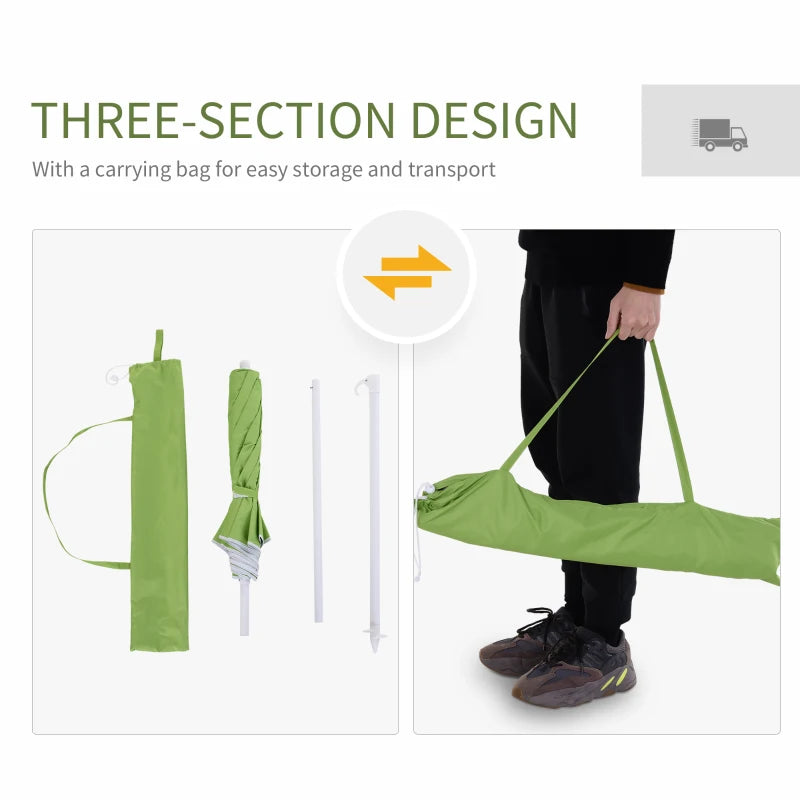 Green Portable Beach Umbrella with Tilting Function