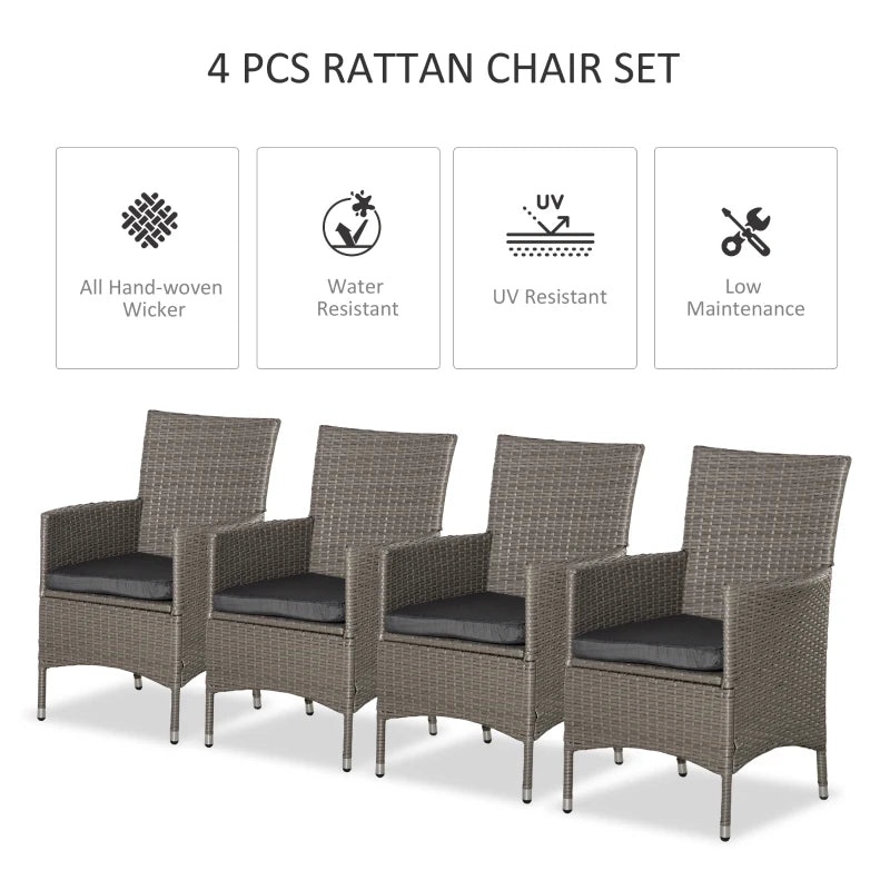 Set of x4 Grey Rattan Chairs With Cushions