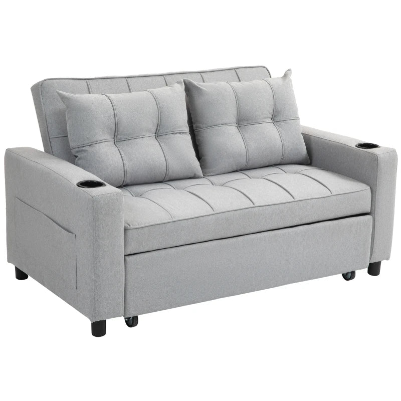 Light Grey Two-Seater Pull-Out Sofa Bed for Compact Living Spaces
