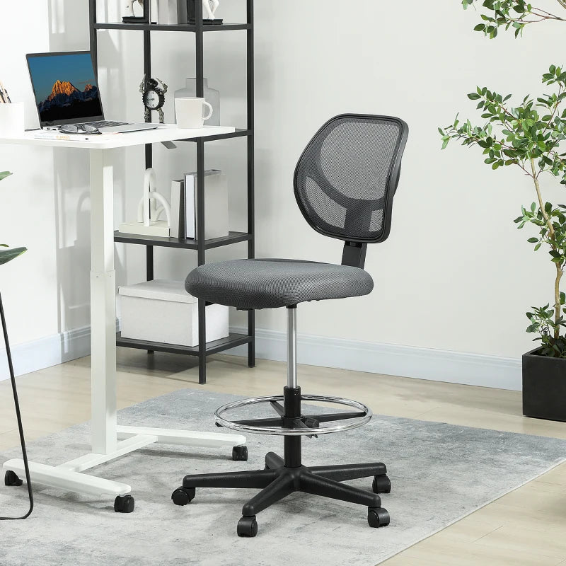 Vinsetto Ergonomic Mesh Standing Desk Chair - Adjustable Footrest & Seat Height, Charcoal Grey for Ultimate Comfort