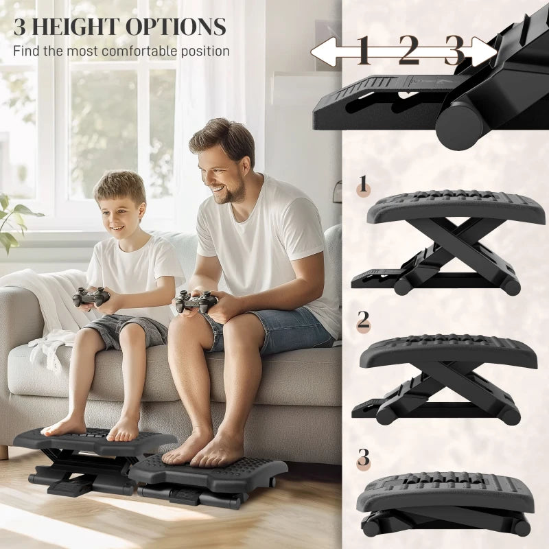 Three-Level Adjustable Multi-Angle Footrest Massager - Ergonomic Black Design for Ultimate Comfort and Relaxation