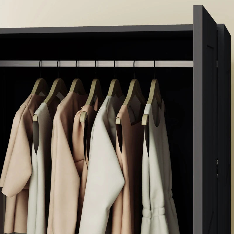 Stylish Double Panel Door Wardrobe with Shelves for Modern Home Storage Black