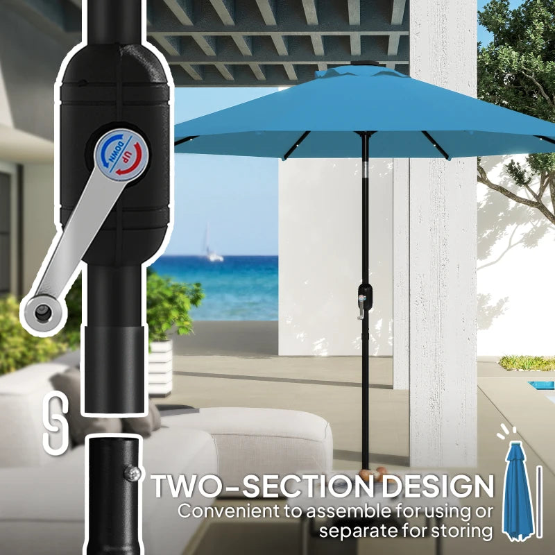 2.7m Blue LED Lighted Patio Umbrella - Outdoor Garden Parasol for Night Use