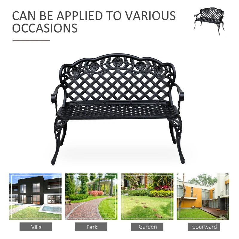 Black Cast Aluminium Garden Bench - 107x58x85 cm