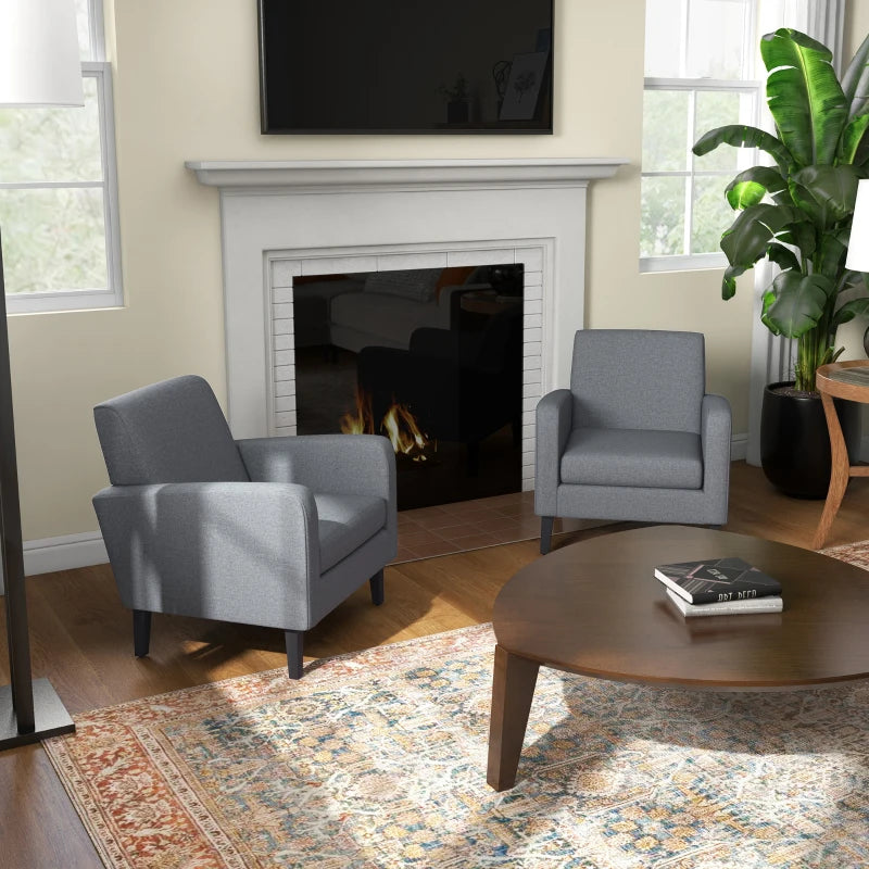 Modern Grey Upholstered Armchairs with Rubber Wood Legs for Living Room and Bedroom Decor