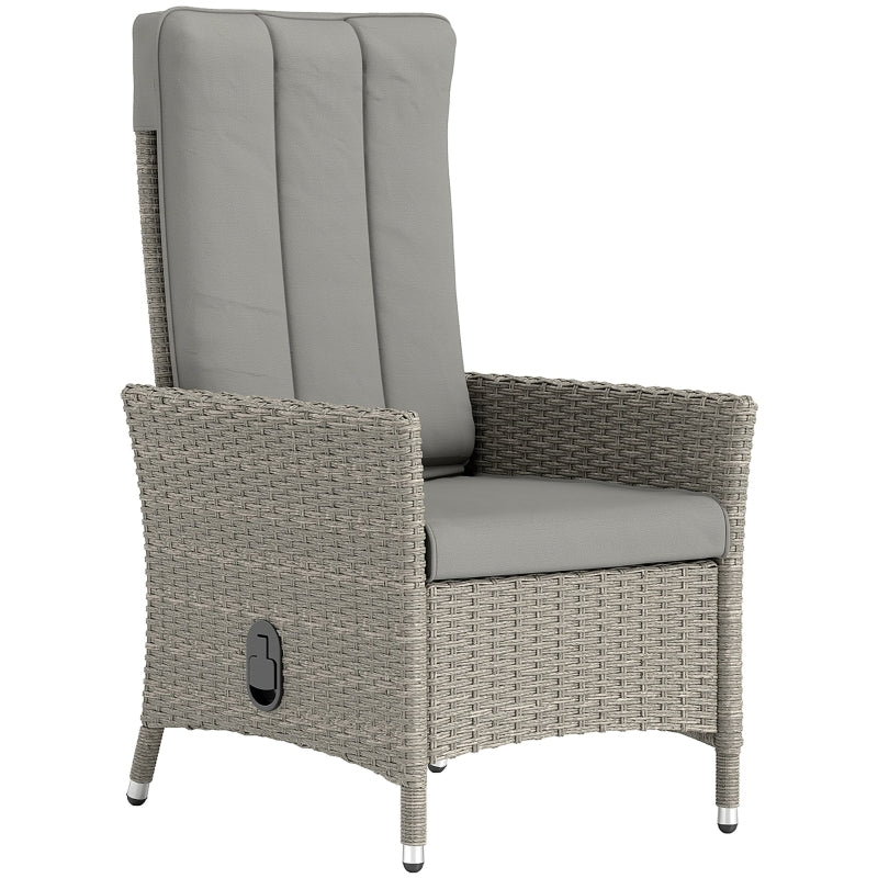 Adjustable 105°-150° Reclining Grey Rattan Chair for Outdoor Patio Comfort