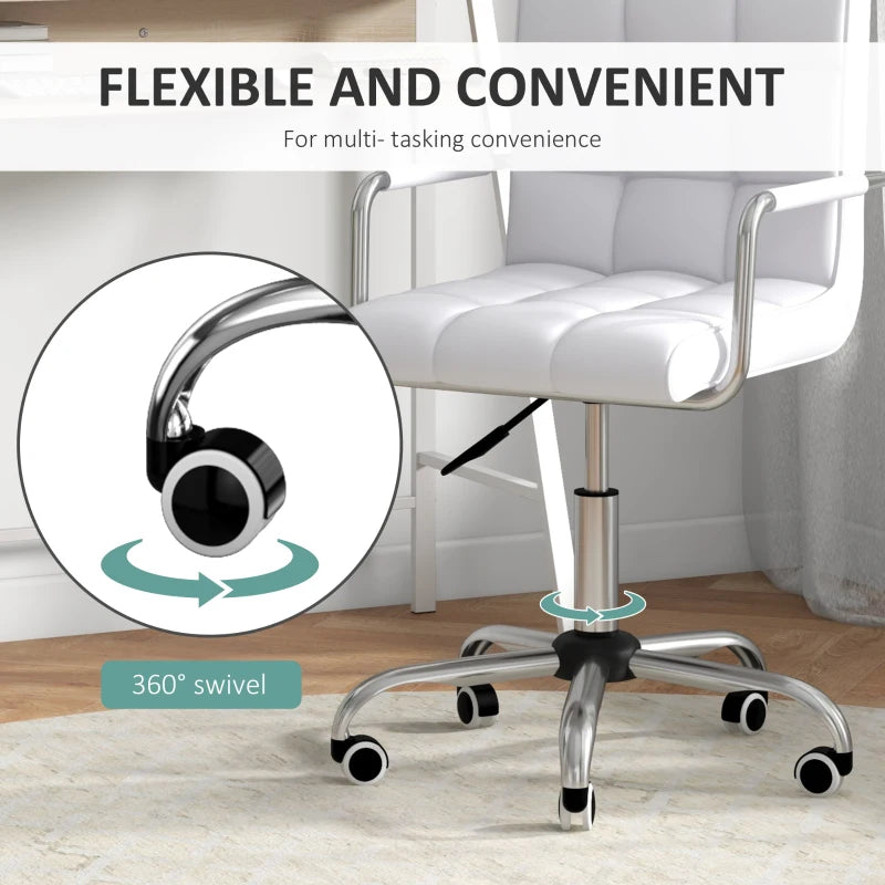 Home Office Chair and Computer Desk Set - Faux Leather Swivel Chair with Storage Shelf - Modern White Study Desk