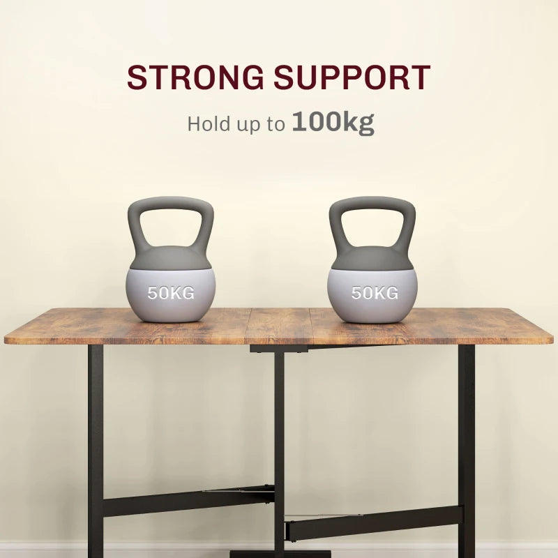 Versatile Six-Seater Drop-Leaf Dining Table on Wheels - Stylish Brown Wood-Effect for Space-Saving Dining Solutions