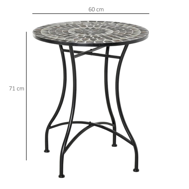 Round Mosaic Garden Table - Grey/Black