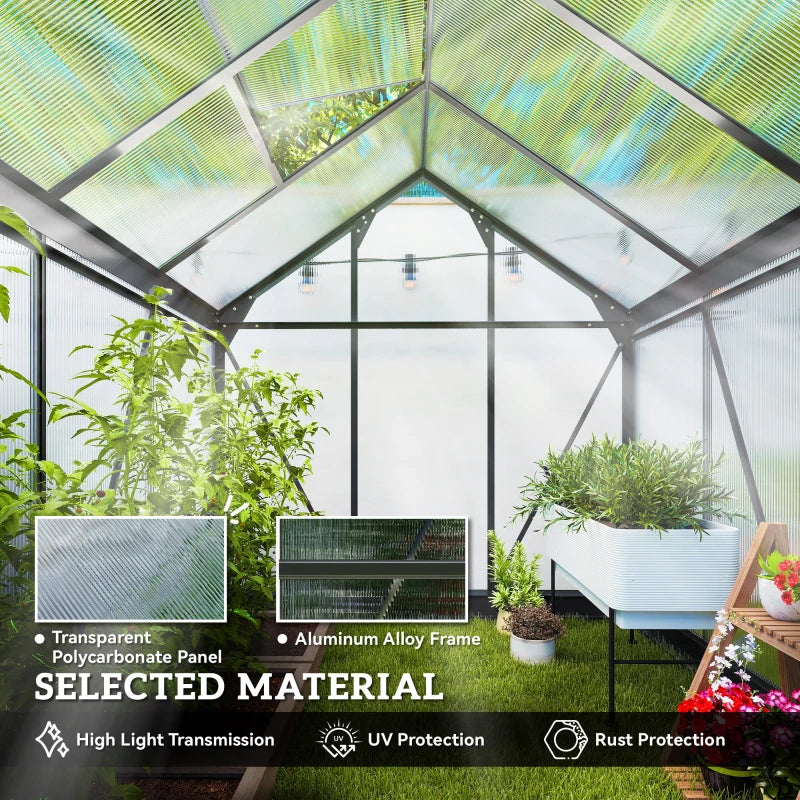 Grey 6ft x 6ft Polycarbonate Greenhouse With Aluminium Frame
