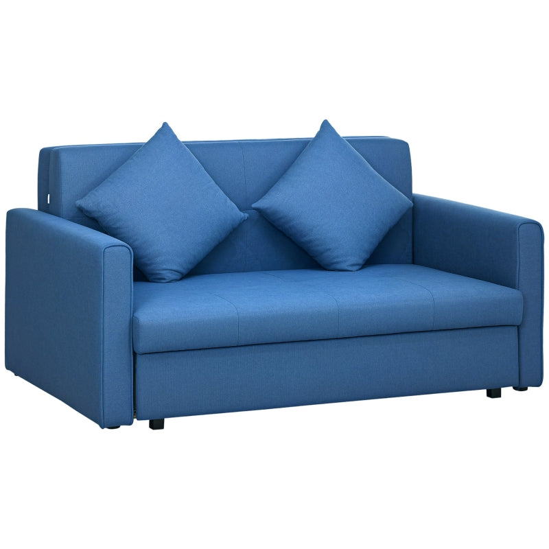Modern 2 Seater Sofa Bed with Hidden Storage, Convertible Loveseat Couch in Deep Blue for Living Room