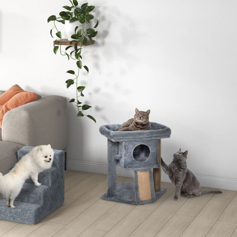 Premium Cat Tree Tower for Indoor Cats - Scratching Post, Climbing Activity Centre with Jute Pad, Toy Ball & Cat House - Grey