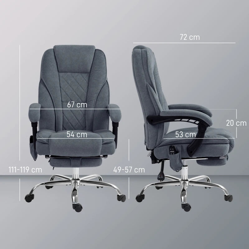 Vinsetto Heated Reclining Massage Office Chair with Adjustable Height & Footrest - Dark Grey Ergonomic Computer Chair