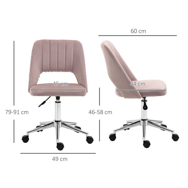 Vinsetto Pink Velvet-Feel Armless Office Chair - Stylish Ergonomic Design for Home & Office - Comfortable Seating Solution