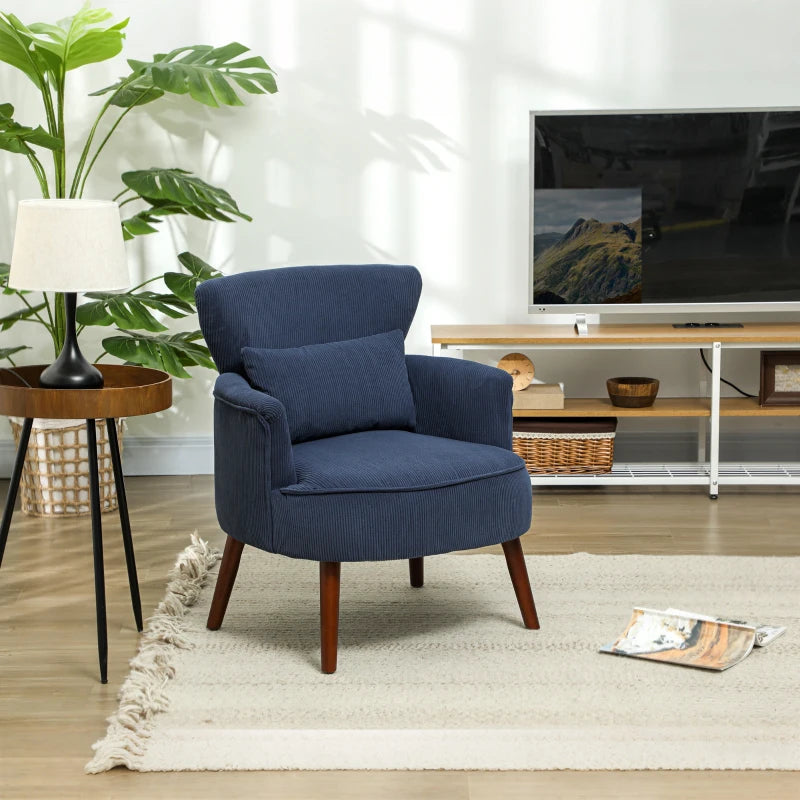 Blue Corduroy Retro Accent Chair for Stylish Living Room Decor