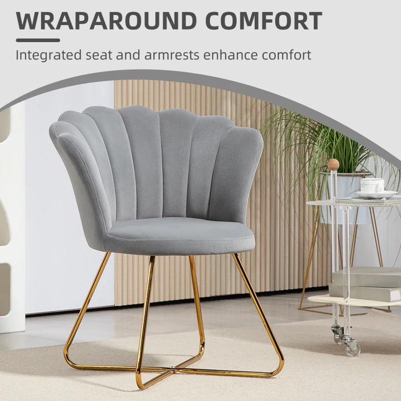 Velvet-Feel Lotus Petal Accent Chair in Grey for Stylish Home Decor