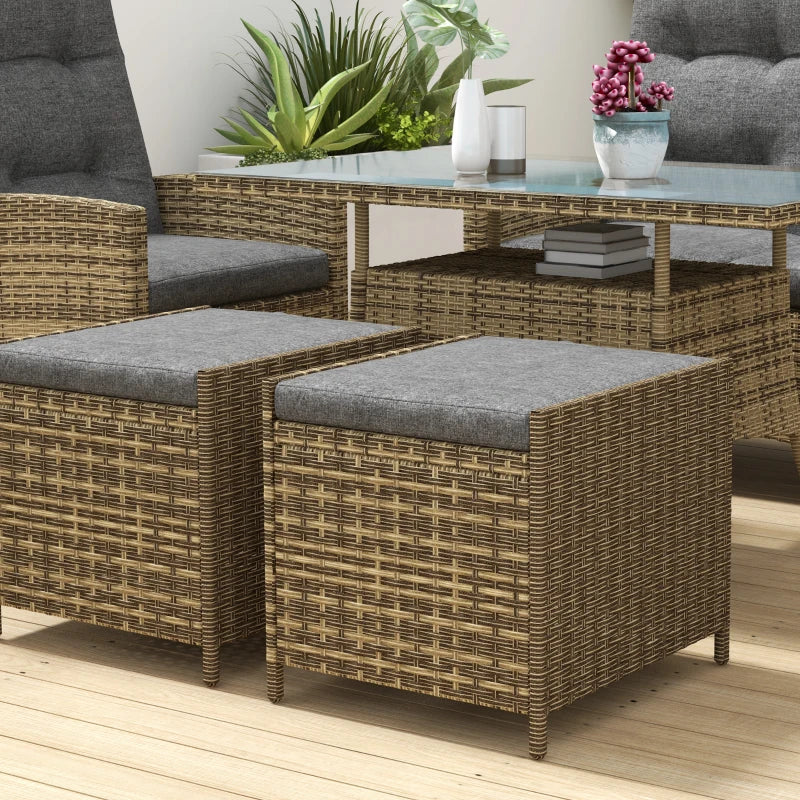 Grey 6-Piece Rattan Garden Set with Reclining Chairs