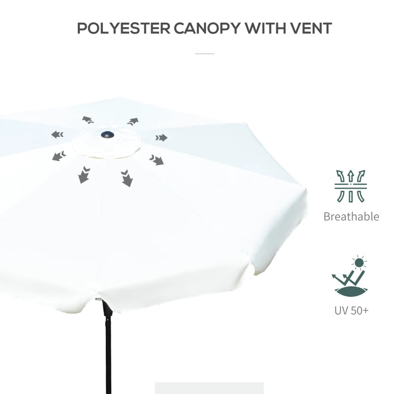 White 2.7m Patio Garden Umbrella with Tilt and Crank