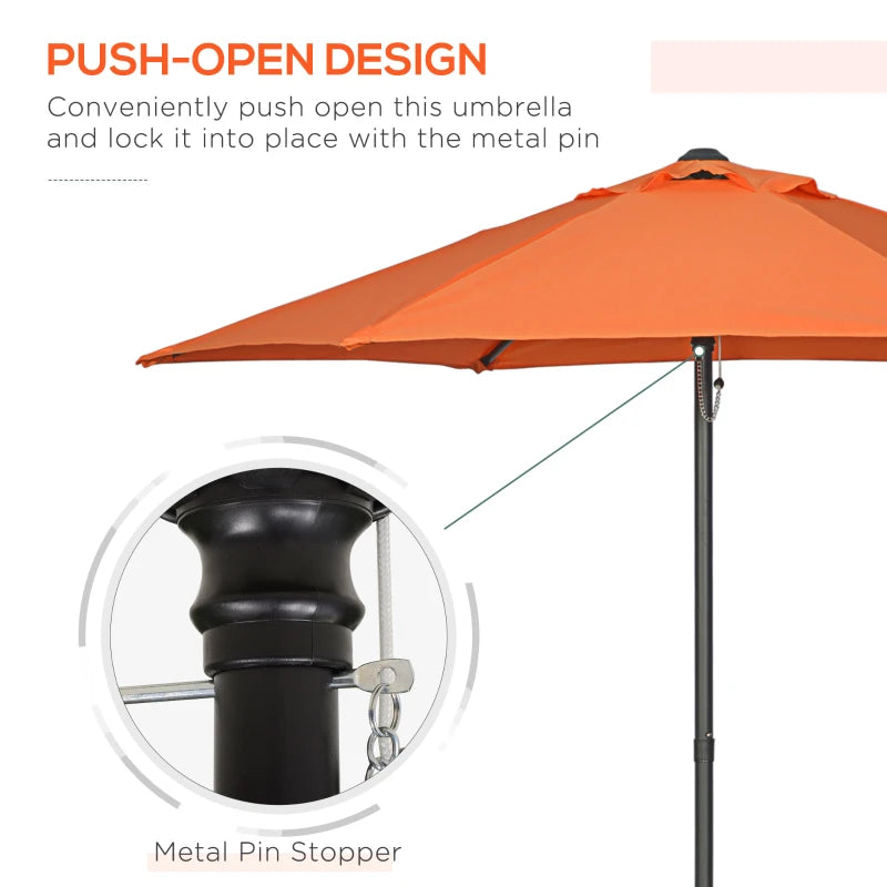 Orange 2m Outdoor Garden Parasol Umbrella with 6 Ribs