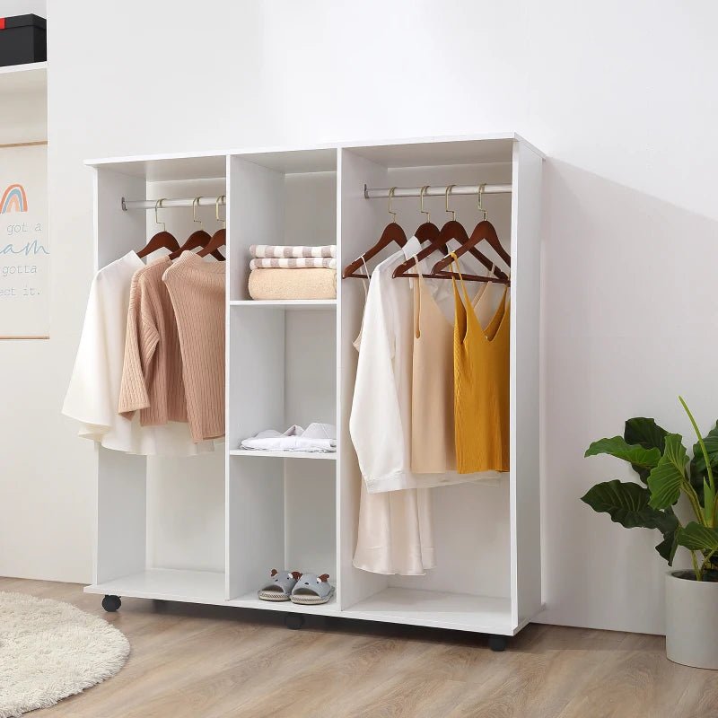 Double Mobile Open Wardrobe Storage Organizer with 6 Wheels Stylish White Design