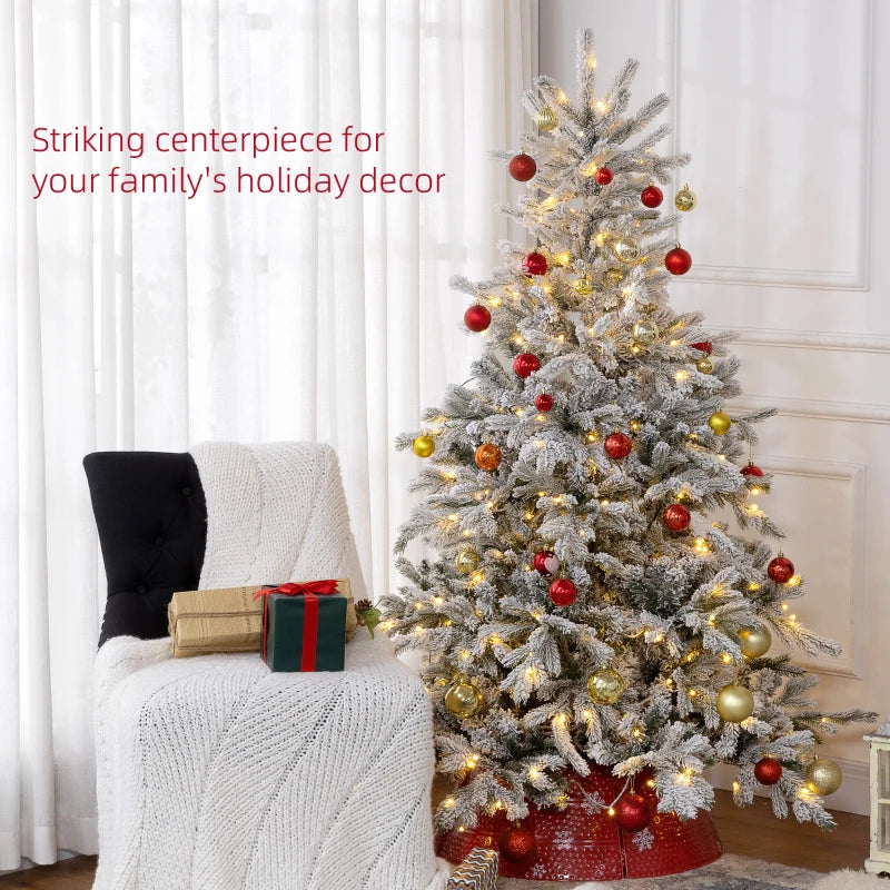 6ft Snow-Flocked Artificial Christmas Tree with LED Lights - Bushy, Realistic Holiday Decor for Festive Home Decoration