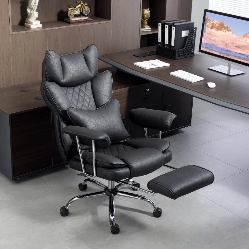 Leathaire Black Reclining Office Chair with Lumbar Support Pillow - Ergonomic Comfort for Home & Office Use