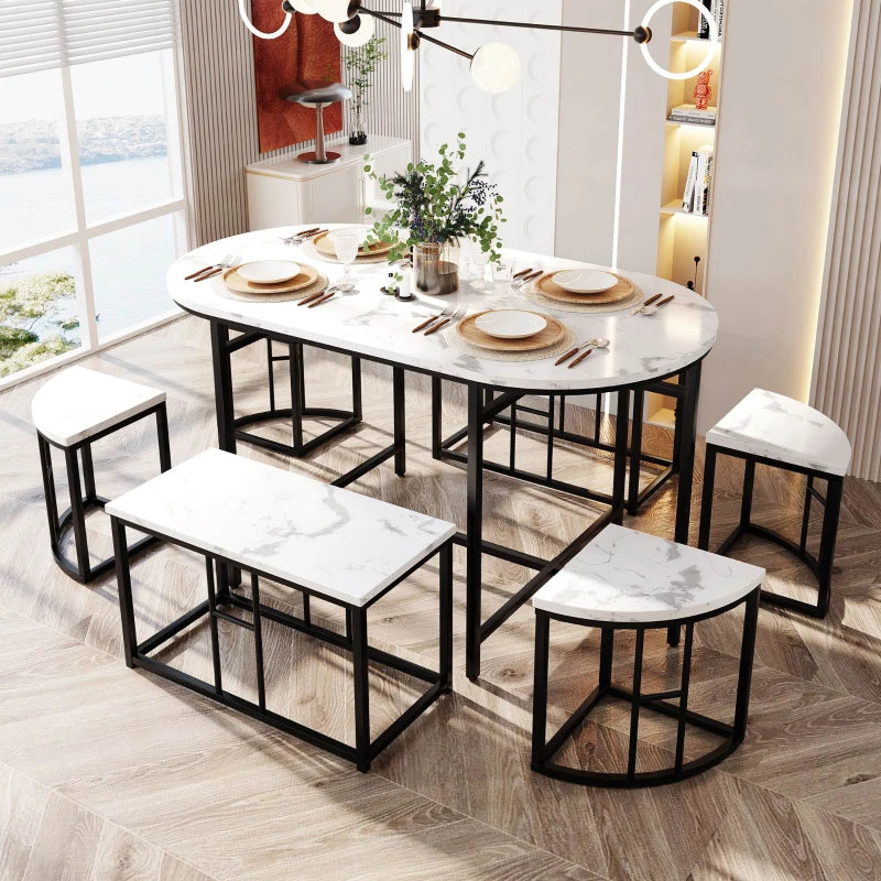 Modern Luxury 6-Seater Dining Table Set with Cushioned Chairs, Gold-Plated Iron Frames, Black MDF - Elegant Dining Room Furniture