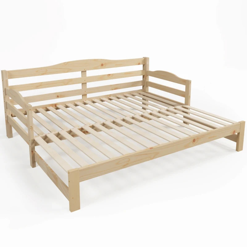 Natural Solid Pine Wood Daybed with Pull-Out Trundle - Versatile Sofa Bed, 196x98-182x73 cm, Durable MDF Construction