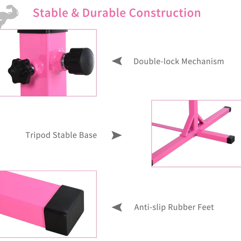 Height Adjustable Gymnastics Horizontal Bar for Kids Junior Fitness Equipment Pink