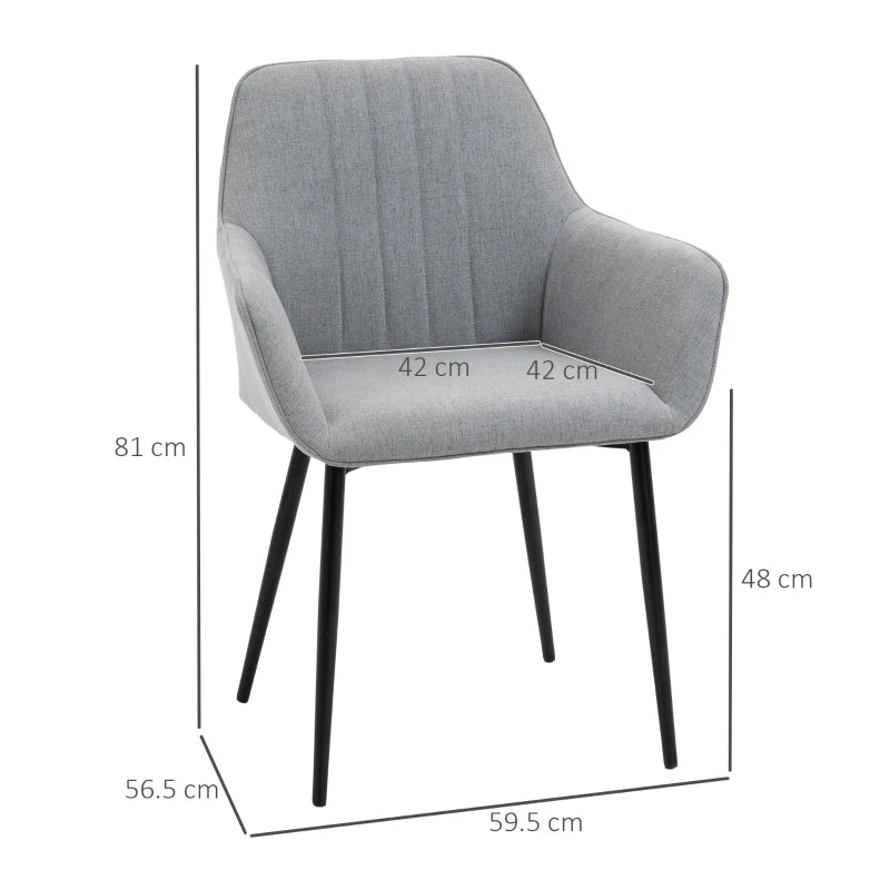 Set of 2 Light Grey Upholstered Linen Dining Chairs with Metal Legs - Stylish Accent Chairs for Modern Homes