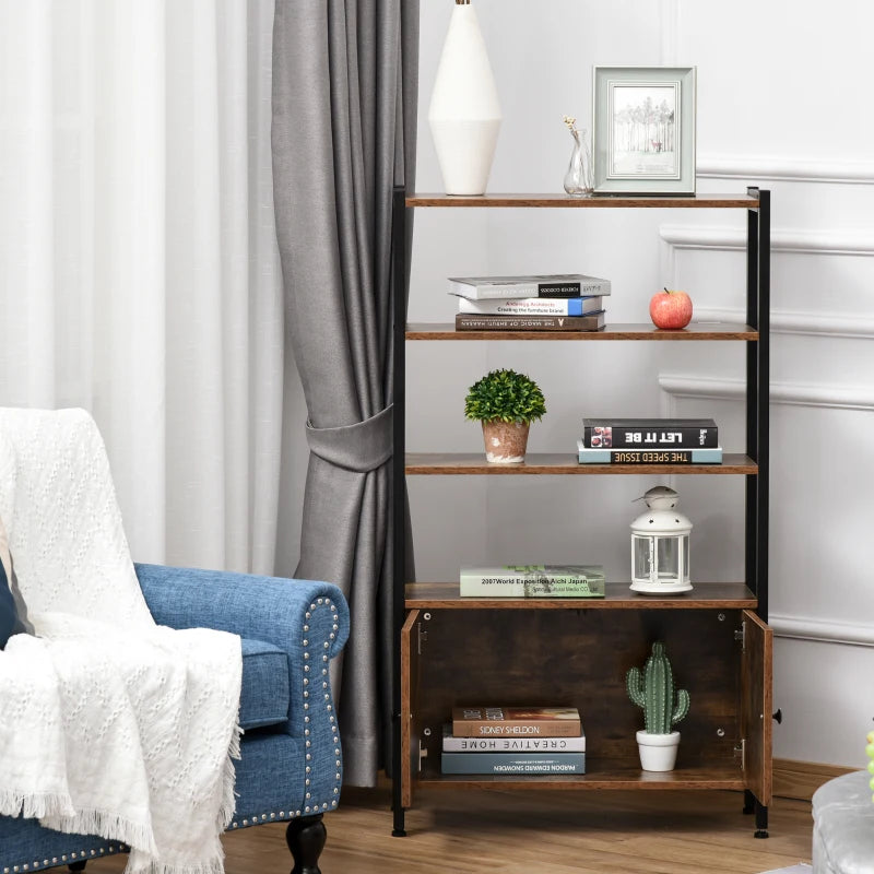 Rustic Brown 3-Tier Industrial Bookshelf & Storage Cabinet with Doors for Home Office & Living Room