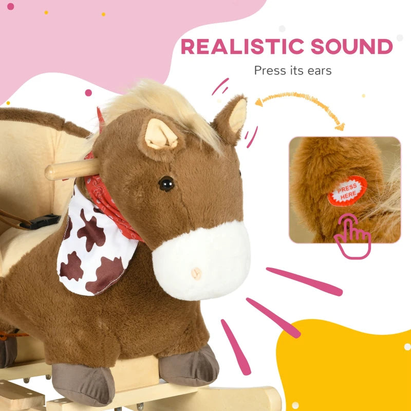Kids Rocking Horse with Safety Harness Sounds and Foot Pedals for Safe Fun