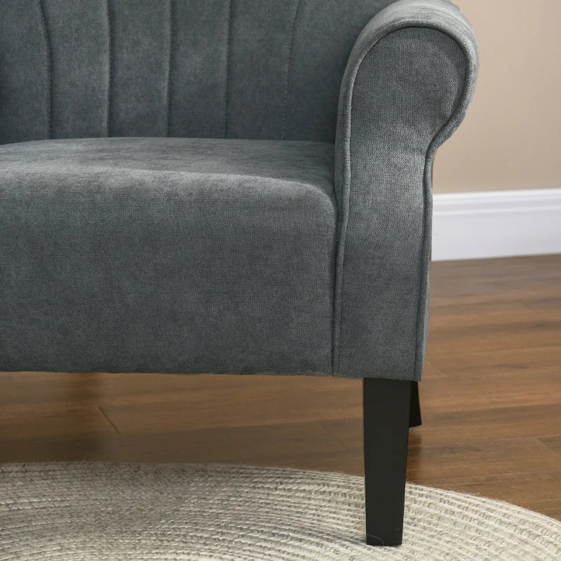 Stylish Upholstered Accent Chair with Rolled Arms and Wooden Legs for Living Room or Bedroom in Grey