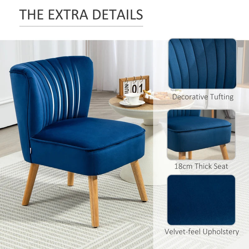 Modern Fabric Accent Chair for Living Room with Rubber Wood Legs and Thick Padding in Dark Blue
