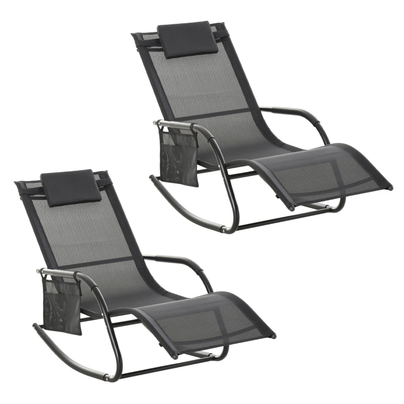 Black Outdoor Rocking Chair Set with Mesh Fabric and Storage Bag