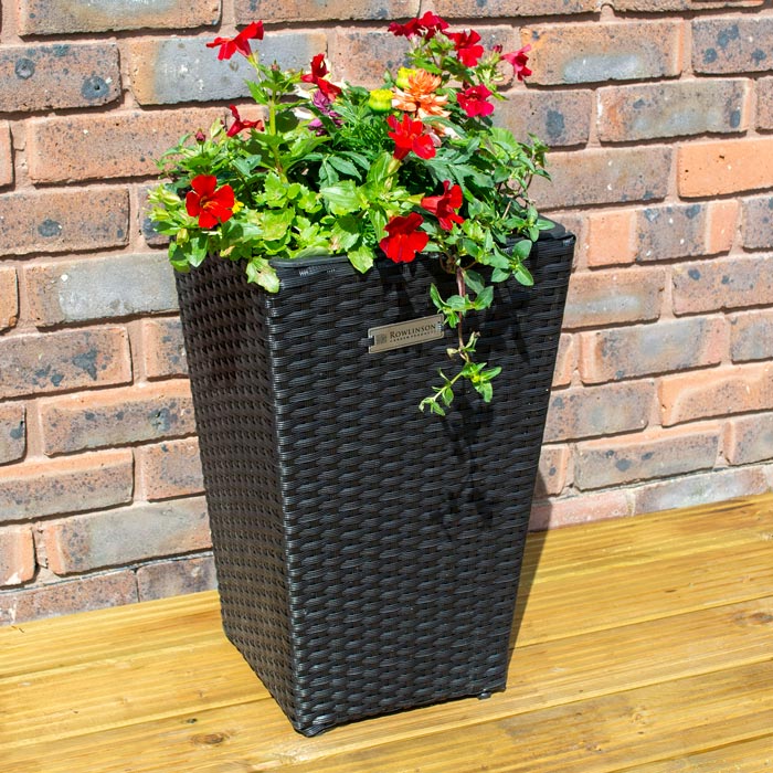 Square Rattan Planter Black Set of 2